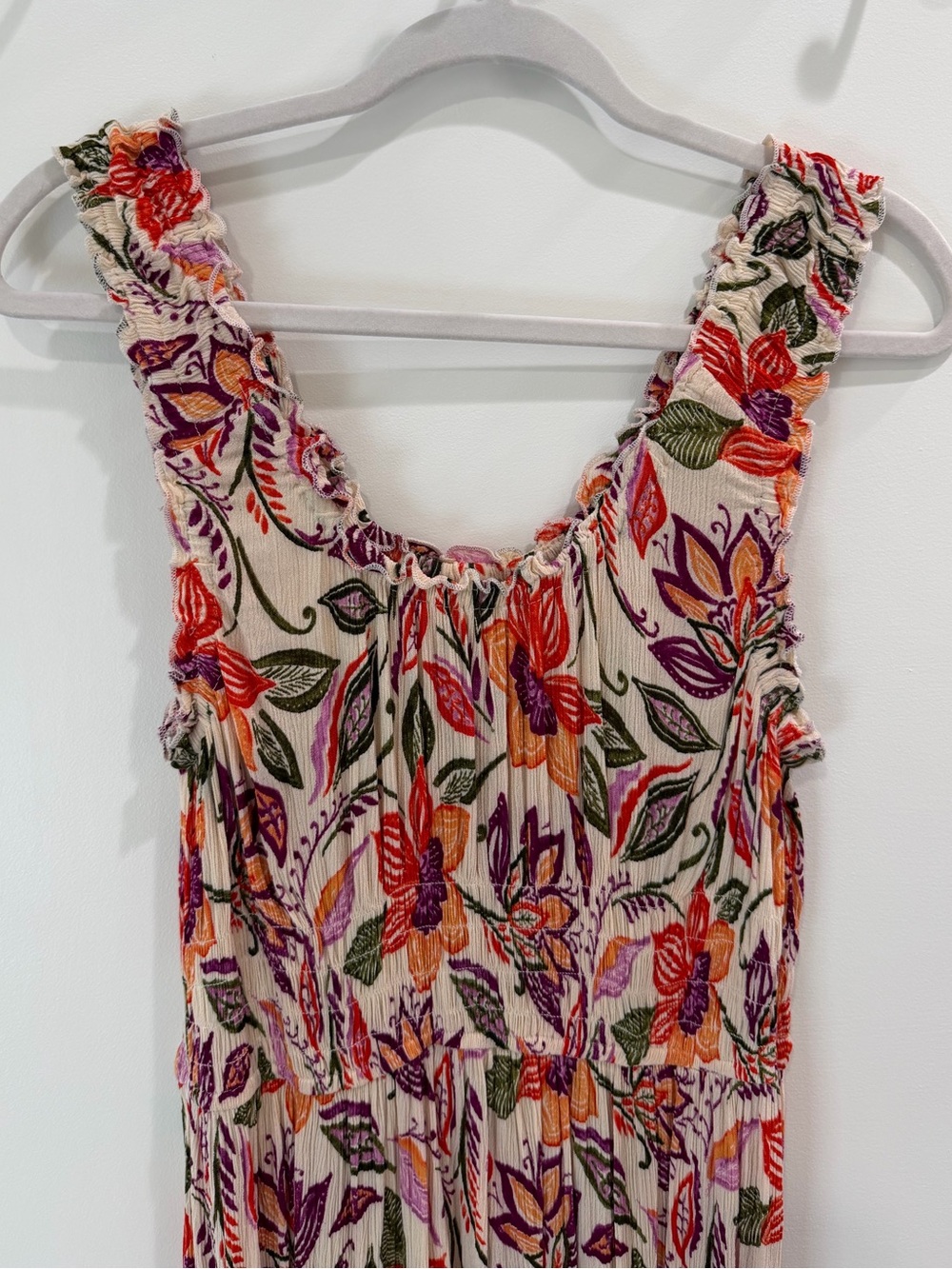 Patrons of Peace Cream Maxi Dress with Orange, Purple & Green Floral Print - Picture 3 of 4